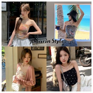 Amarin🌸พร้อมส่ง🌸 เสื้อเกาะอก มีซับใน ลวดลายน่ารัก ผ้าไหมพรม …