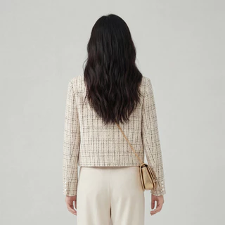 เสื้อทวิตแขนยาว เสื้อคลุมเกาหลี Tweed Jacket มีไซส์ S-5XL แต่งกระเป๋าหน้า สีครีมน้ำตาล เรียบหรูดูดี สไตล์เกาหลี