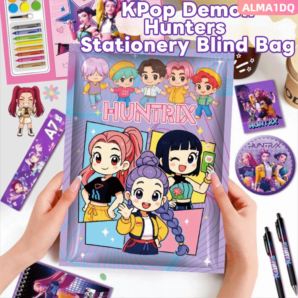 ALMA1DQ เครื่องเขียนกระเป๋าตาบอด, การ์ตูนตลกชุดเครื่องเขียนโน้ตบุ๊ค, KPop Demon Hunters เครื่องเขียน
