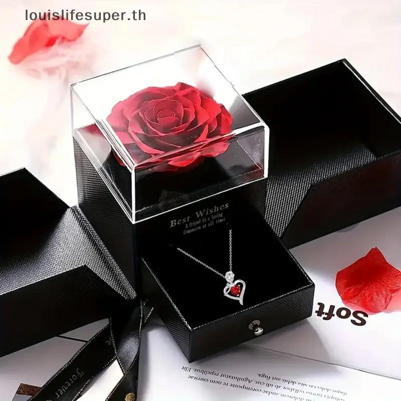 LLS กล่องของขวัญดอกกุหลาบนิรันดร์พร้อมสร้อยคอรูปหัวใจเหมาะกับผู้หญิงพิพิธภัณฑ์วันเกิดวันวาเลนไทน์และ