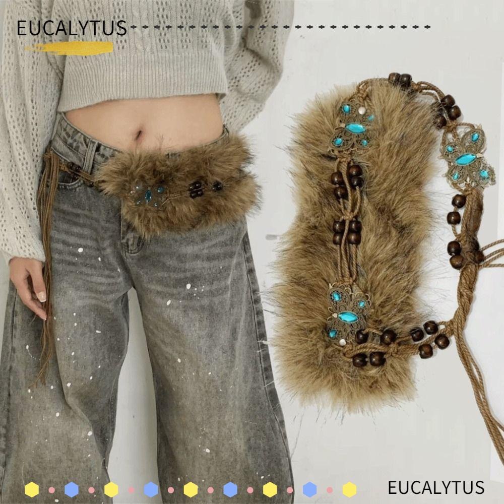 เข็มขัดขนสัตว์ Faux Fur สไตล์โบฮีเมียนวินเทจ ดีไซน์หรูหราสำหรับคนชอบความทันสมัย
