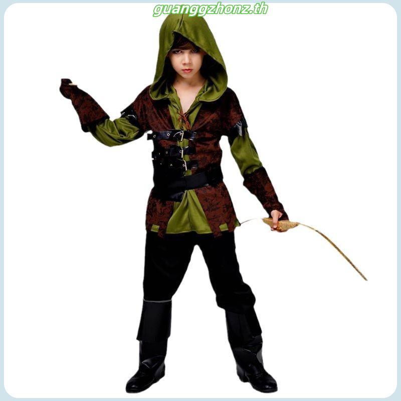 เด็ก Brave Hunter Archer Robin Hood เครื่องแต่งกายสําหรับ Boys Huntsman Peter Pan เครื่องแต่งกายสีเข