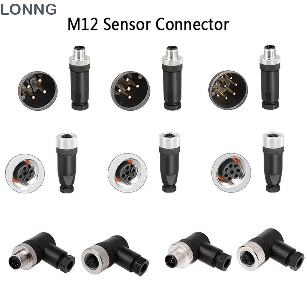 LONNG M12 Sensor Connector, 4 5 8 Pin Connector M12 ปลั๊กการบิน,ประเภทเซนเซอร์ขั้วต่อชายหญิงซ็อกเก็ต