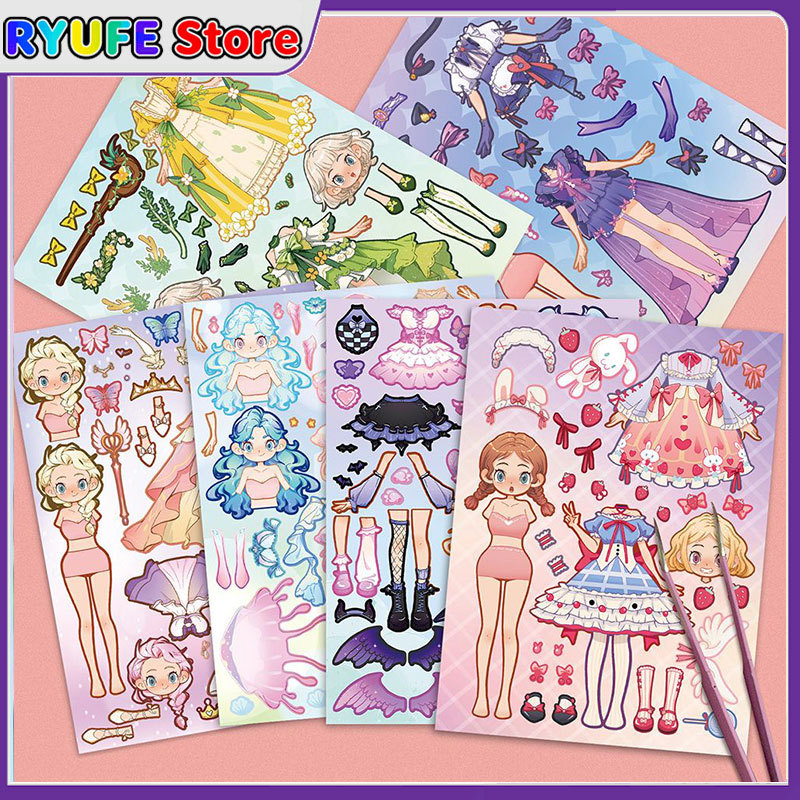 สติ๊กเกอร์แปะภาพ เจ้าหญิงการ์ตูน สไตล์อินสตาแกรม ต่อภาพ DIY ของเล่นเด็กหญิง งานฝีมือสร้างสรรค์