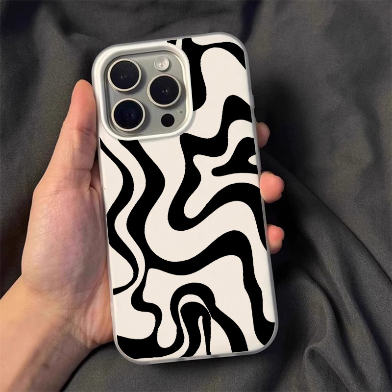 เคสโทรศัพท์แบบ 2 in 1 ซิลิโคนใส เคสเยลลี่ เคสไอโฟน 13 เส้นโค้งดำขาว  สำหรับ iPhone17 16 15 14 13 12 11 Pro Max X XR XS ราคา ถูกที่สุด ดีลบีเคเค แกลเลอรีภาพที่ 5