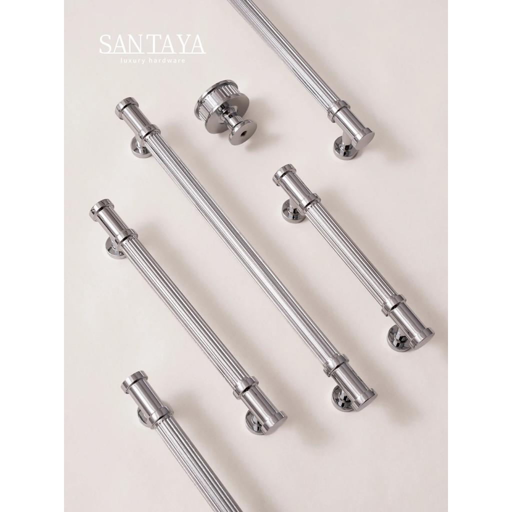 ทองเหลืองแข็งเฟอร์นิเจอร์จับ Ribbed สไตล์โรแมนติก Chrome Silver T-bar ตู้ครัวดึงตู้เสื้อผ้าประตูทองแ