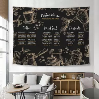 คาเฟ่ตกแต่งพื้นหลังผ้ากาแฟเครื่องดื่มร้านอาหารตะวันตกผนังพรมลําต้นแผงลอยสร้างสรรค์โฆษณาผ้า