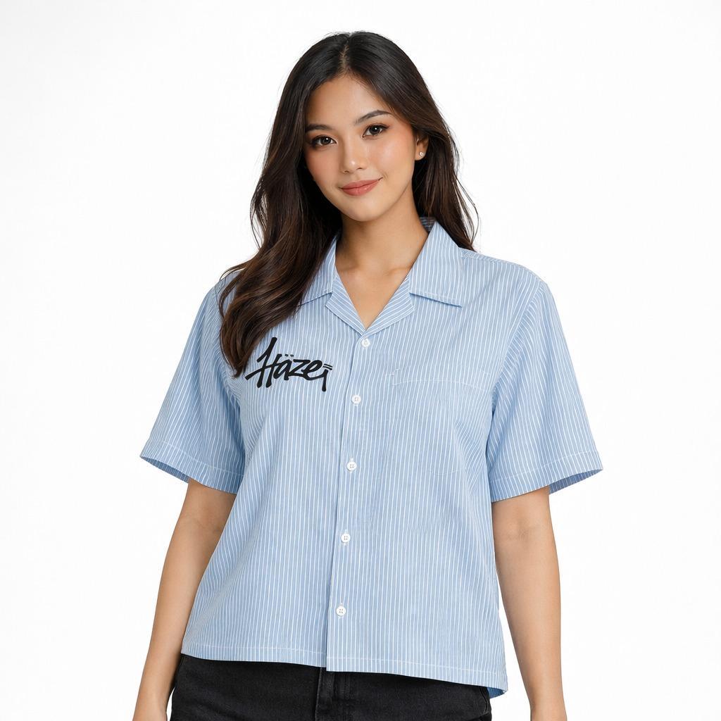 KEMEJA BLUE STRIPE BOXY SHIRT - ป้าย HAZE