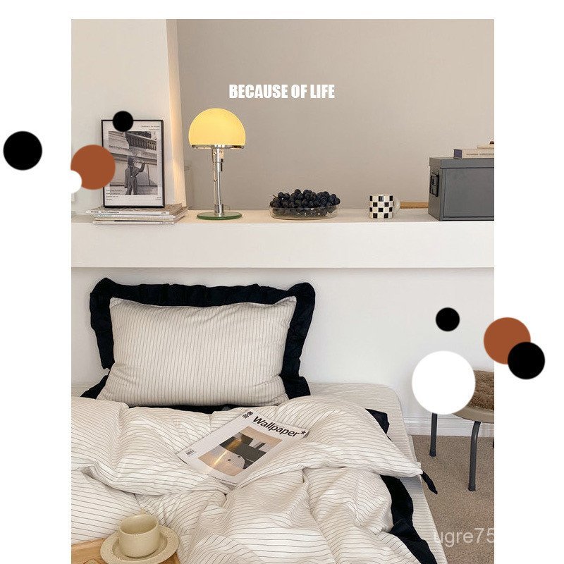 สีดําสีขาวฤดูใบไม้ผลิฤดูร้อนปลอกหมอนสี่ชิ้นชุด A6Lins1.5m ผ้าฝ้ายลาย Apartment ผ้านวมผ้าปูที่นอน B &