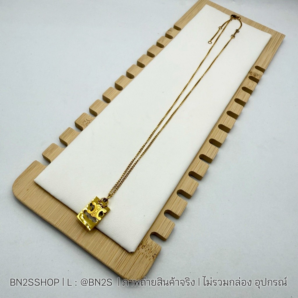 สร้อยคอสายโซ่สีทอง ห้อยจี้สี่เหลี่ยม 2 ชิ้นแบบเจาะ งานเลเซอร์แบรนด์ CL Necklace พร้อมส่งในไทย ไม่ต้อ