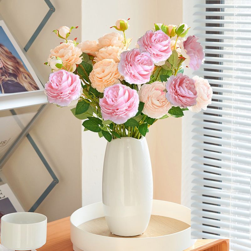 ช่อดอกไม้ดอกโบตั๋นจําลองดอกไม้ใหญ่เหมาะสําหรับการจัดดอกไม้โต๊ะรับประทานอาหารหรือมุมห้องนั่งเล่นไม่ดูแลไม่ต้องรดน้ํา