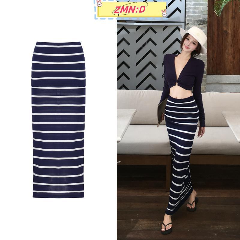 ZMN:D กระโปรงลายผู้หญิงสไตล์เกาหลี Cozy Chic Sheath ยืดหยุ่นกระโปรงยาวห่อ RRT