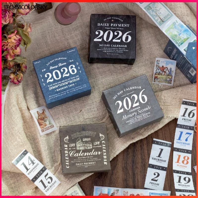 Technicolorsky GO 365pcs Vintage 365 วันชีวิตประจําวันสติกเกอร์เทปสําหรับ Collage Junk Planner Scrap