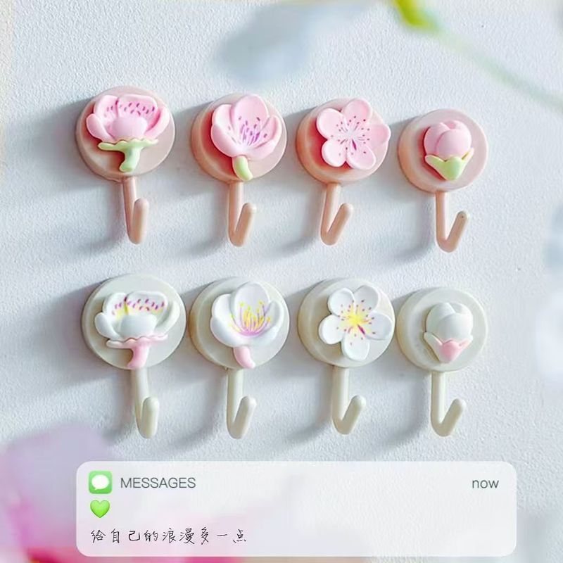 20花朵免打孔挂钩1C无痕强力粘贴墙壁挂门后粘钩钥匙宿舍可爱风4.1JG20 Flower-shaped No-punch Hooks 1C, Traceless Strong Adhesive Wall Hooks for Hang Behind Doors, Key Hooks for Dorm