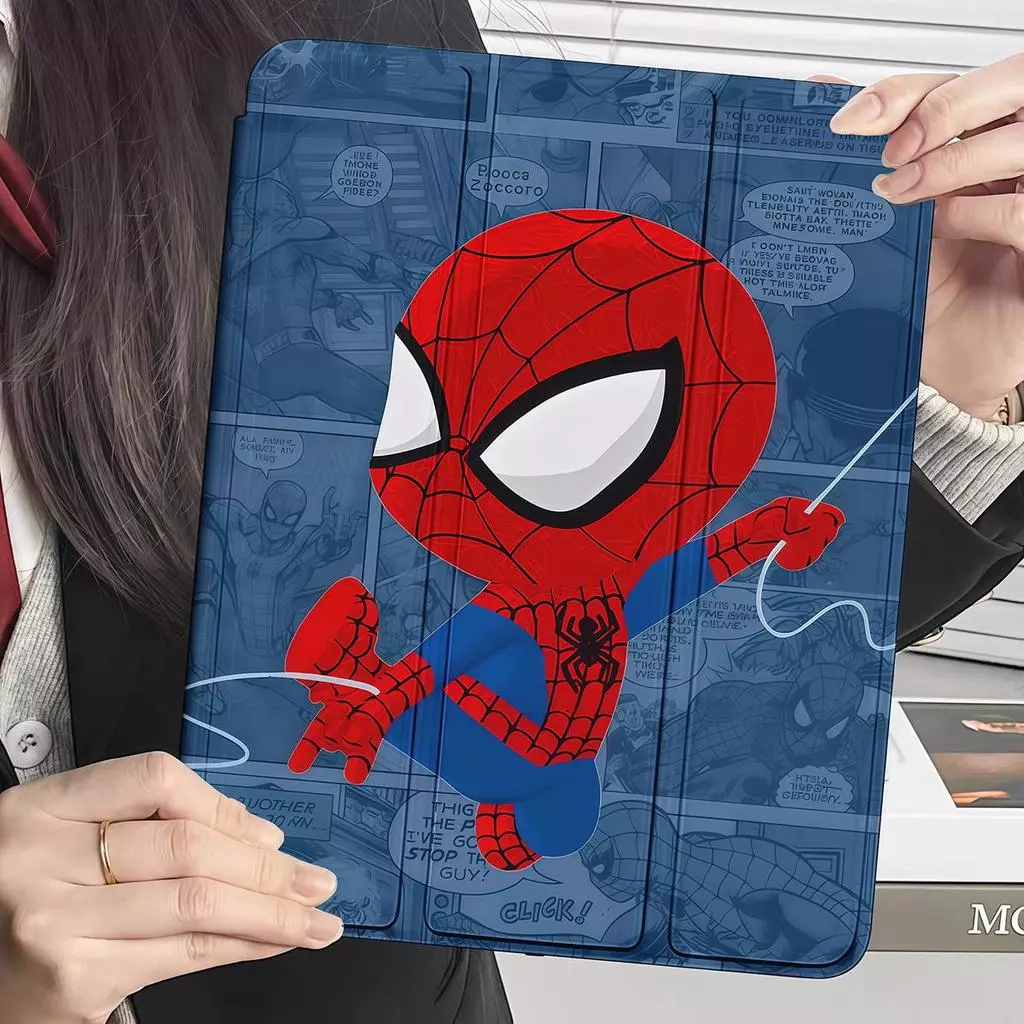 เคสฝาพับ for Samsung Galaxy Tab S6lite S7 S8 S9 S10 S7FE S9FE A8 A9 A9+ A11 A11+ for เคส Samsung Galaxy Tab S8+ S7+ S9+ S9fe+ S10lite Spider-Man / Iron Man for Samsung case มีช่องใส่ปากกา เคสหนัง เคสกันกระแทก