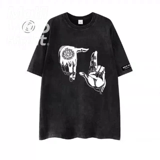 （จัดส่งตลอด 24 ชั่วโมง）HY เสื้อยืดฟอก oversize ผ้าฝ้าย100% โอเวอร์ไซซ์ สีดําเข้ม เรโทร เสื้อฟอกวินเทจ#T1685