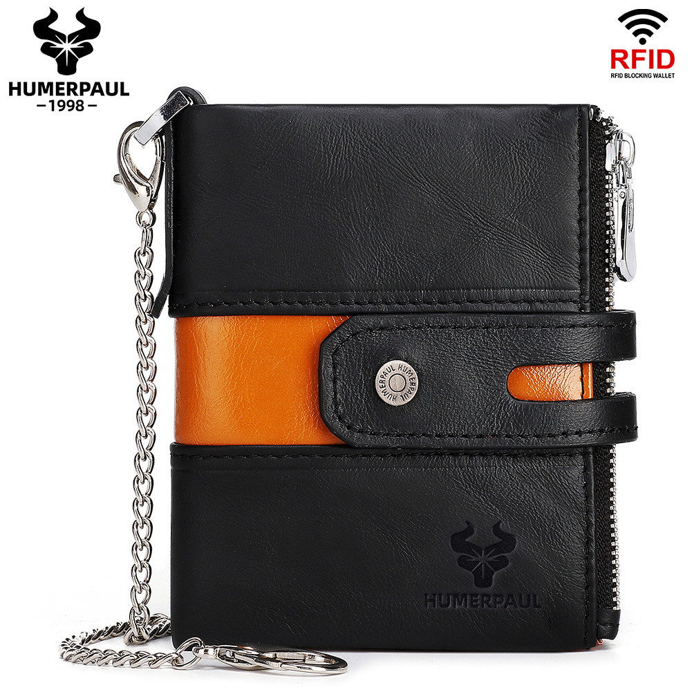 HUMERPAUL ของแท้หนัง Rfid กระเป๋าสตางค์ผู้ชายใหม่ Crazy Horse กระเป๋าสตางค์กระเป๋าเหรียญสั้นชายเงินกระเป๋ามินิ Walet ชาย