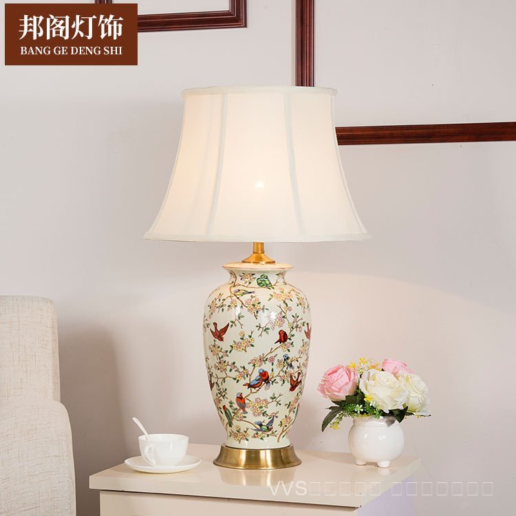 American-style ceramic table lamp, creative all-copper living room table lamp, study bedroom bedside