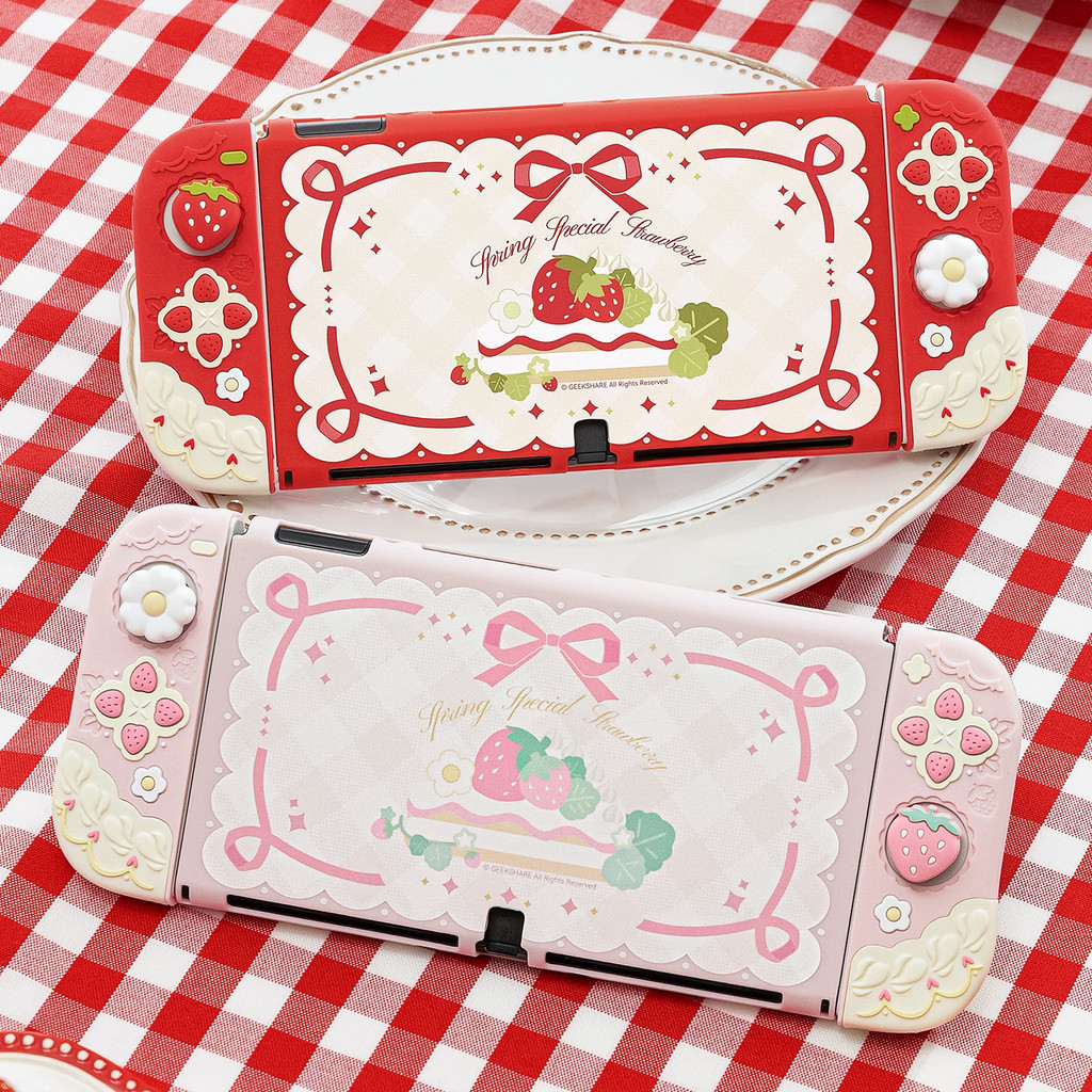 Geekshare เคสป้องกันธีมสตรอเบอร์รี่ฤดูใบไม้ผลิสําหรับ Nintendo Switch 2 และ Switch OLED ราคา ถูกที่สุด ดีลบีเคเค แกลเลอรีภาพที่ 5