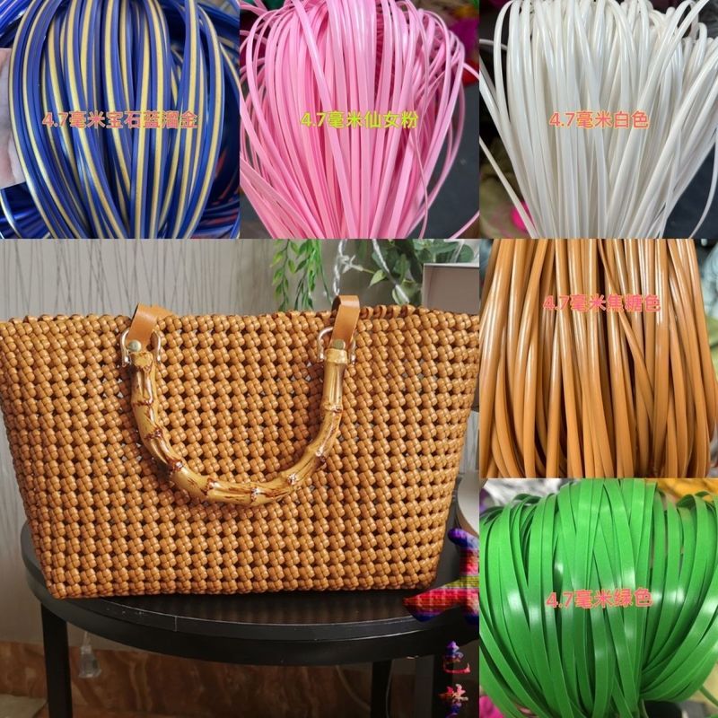 5 มม.แบนทอวัสดุ pe หวายเลียนแบบหวายทอผ้ากระเป๋า diy Handmade พลาสติกหวาย
