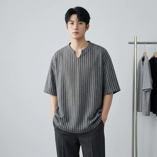 CLIFF เเสื้อเชิ้ตแขนสั้นคอวีผู้ชาย ลายก้างปลา สไตล์เกาหลี ทรงหลวม สีสันสวยงาม แต่งได้ทุกลุค เหมาะฤดูร้อน พร้อมส่ง