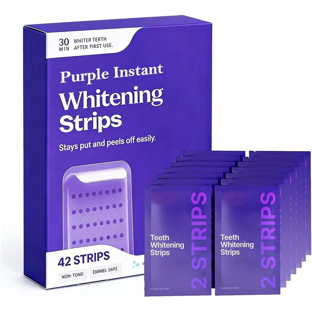 Purple Teeth Whitening Strips(42 Strips) - Daily Formula for Surface Stain Reduction & Natural Shine