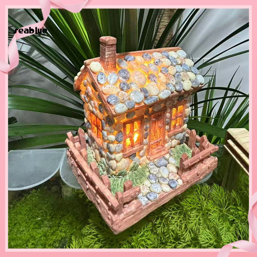 [SE] Miniature Resin Pebble House Miniature Stone House Miniature Resin Stone House พร้อมไฟ Led – Ru