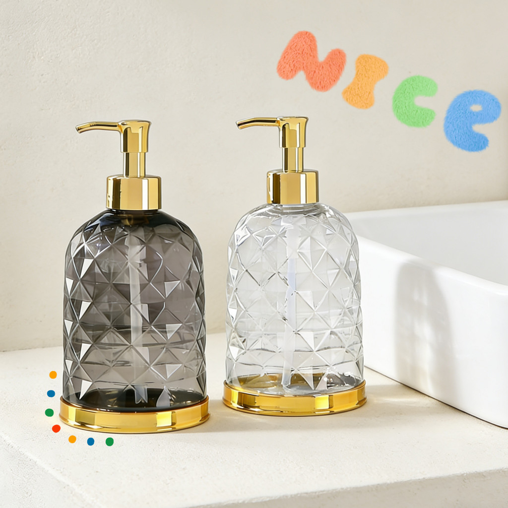 ขวดใส่สบู่เหลว ขวดปั้ม ขวด PET ใส หนา หัวปั๊มสีทอง ขวดแชมพู โลชั่น ใช้งานได้หลายแบบ KKHOME