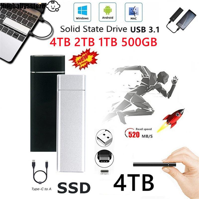 [Hugbabys-t] 4TB ภายนอก SSD 1TB 2TB 500GB ฮาร์ดไดรฟ์โซลิดสเตตมือถือ USB 3.1 ภายนอก