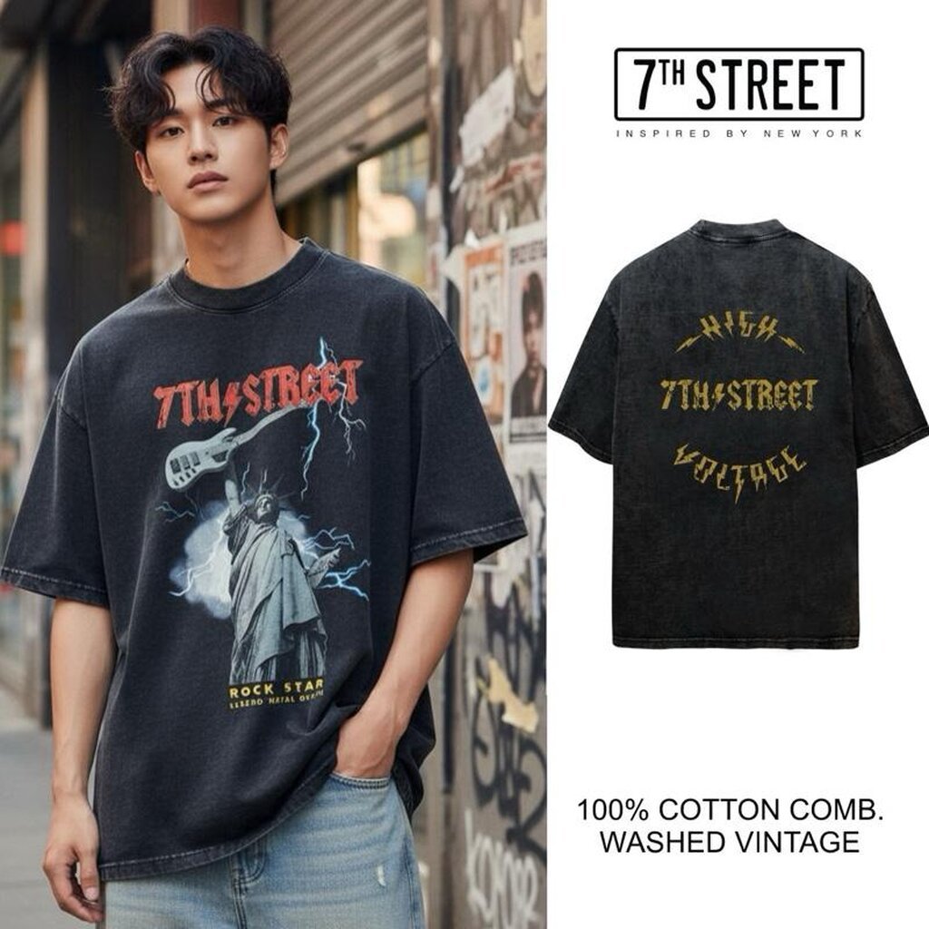 7th Street Oversize Vintage (สกรีน2หน้า) ผ้าCotton Comb ฟอกซีดสไตล์วินเทจ ฟอกแบบตัวต่อตัวขึ้นริ้วตามตะเข็บฟอกจากเสื้อ...