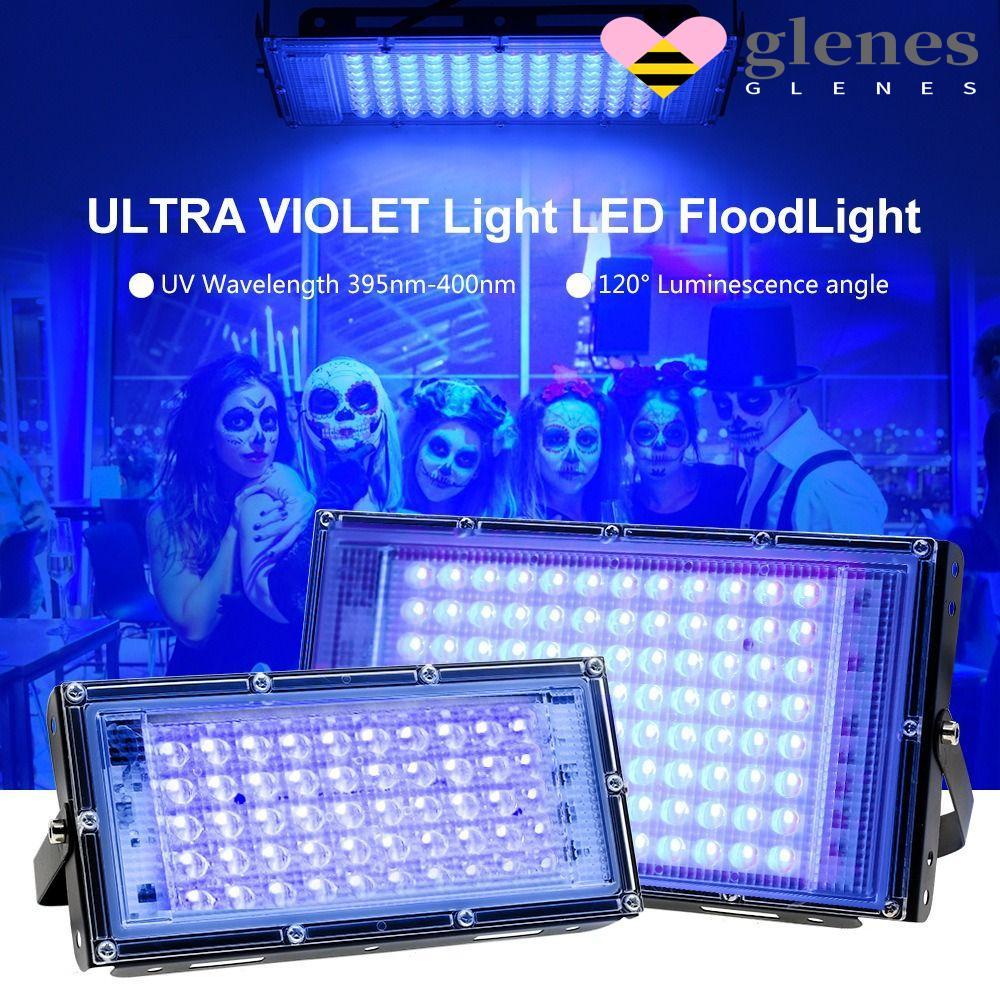 GLENES UV Floodlight, 50W/100W 120 Glow UV Lamp,แบบพกพาผล 395nm UV Stage Lamp ร้านอาหาร