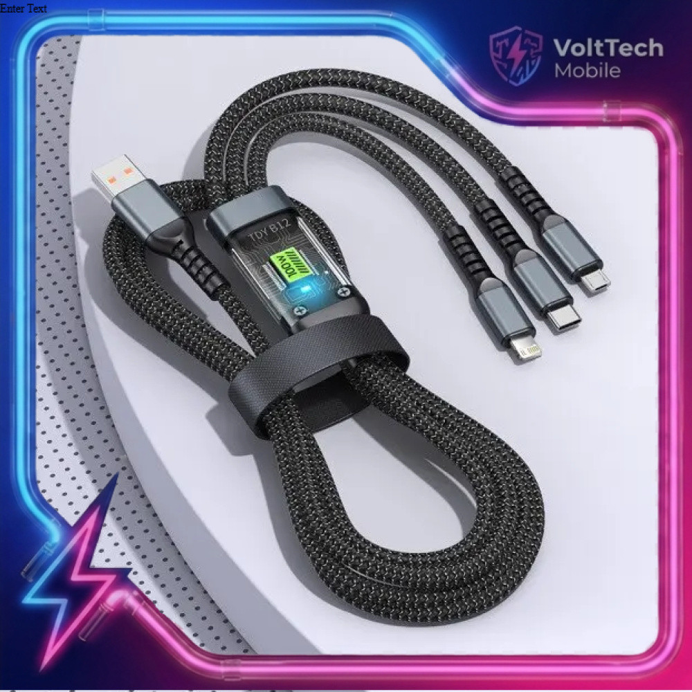 เครื่องชาร์จสายเคเบิลข้อมูล 3-in-1 Micro USB Lightning Type C 20V 100W 1.2M - OL601
