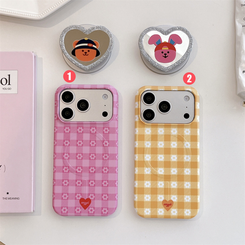 Retro lattice ดอกไม้ฟิล์มศิลปะแม่เหล็กเปลือกโทรศัพท์มือถือเข้ากันได้กับ i โทรศัพท์มือถือ 15 16 17pro