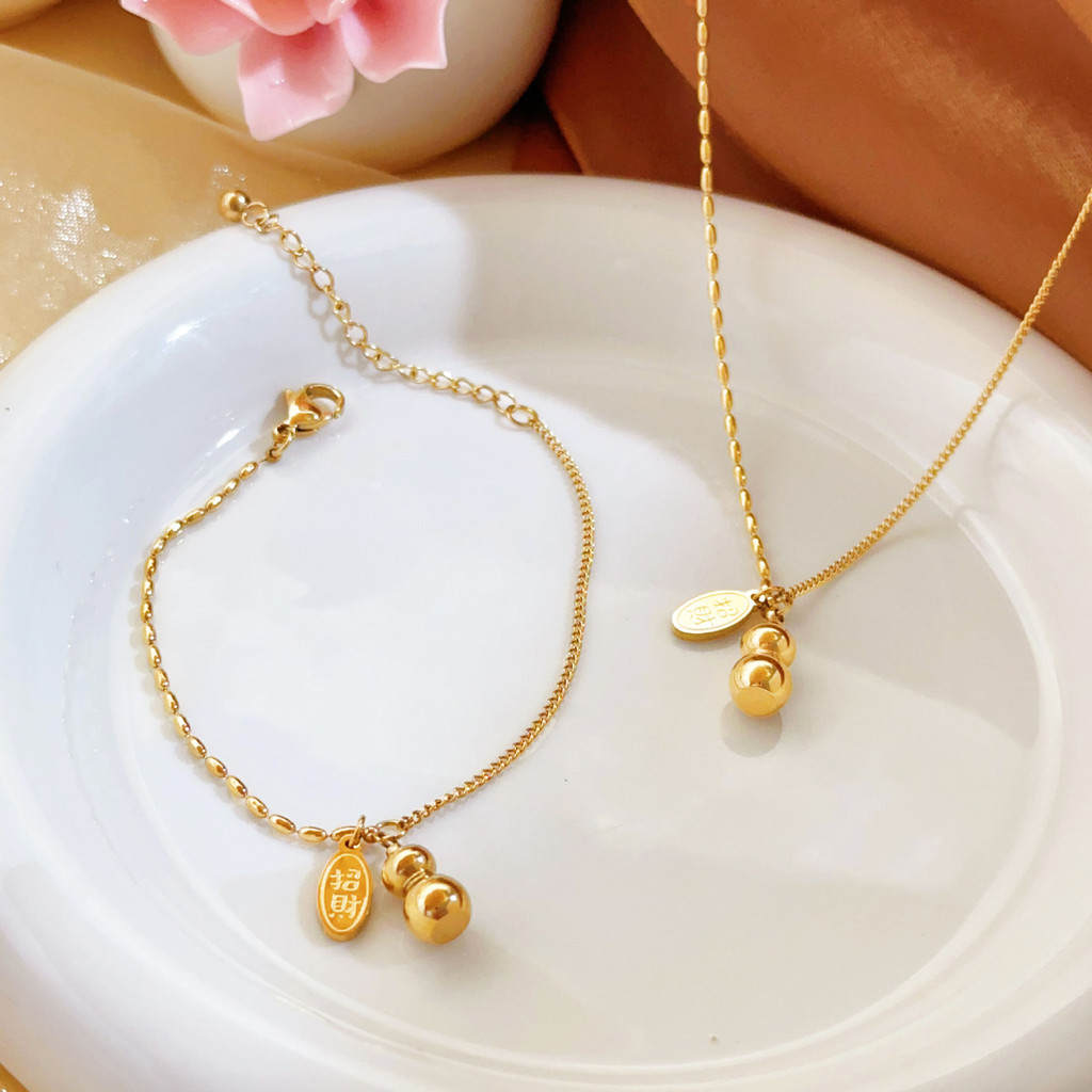 เทศกาลไฟฟ้าลูบโซ่หญิงขยาย 18K Gold 高级感时尚小个性感时尚小众外套装 Wealth-Attracting Gourd สร้อยข้อเท้าสําหรับผู้หญ