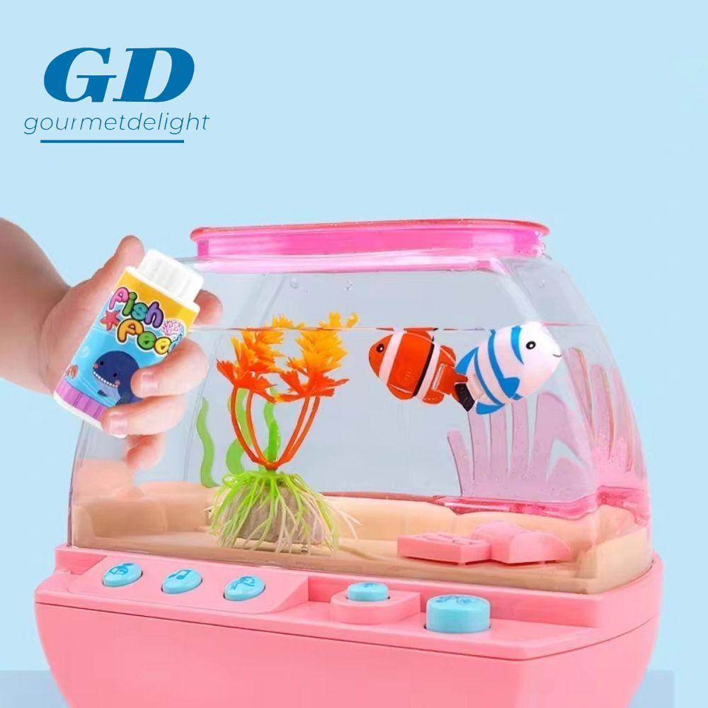 Gourmetdelight ของเล่นตู้ปลาประดิษฐ์,การ์ตูนสร้างสรรค์มินิจําลองตู้ปลา,ใช้งานง่าย Light Up น่ารักตู้ปลาปลอม LED Light Up ถังของเล่นเด็ก