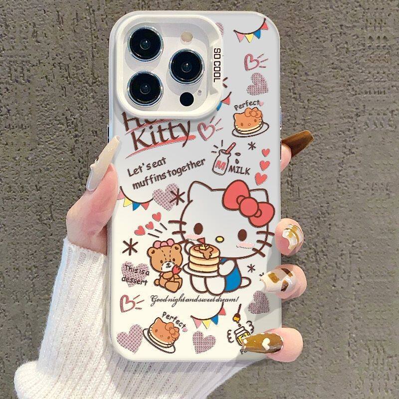 เค้กขนมหวาน Kitty เหมาะสําหรับ Samsung S25 เคสโทรศัพท์ S25edge เคสป้องกัน S24Ultra สีสันเงิน S23FE น