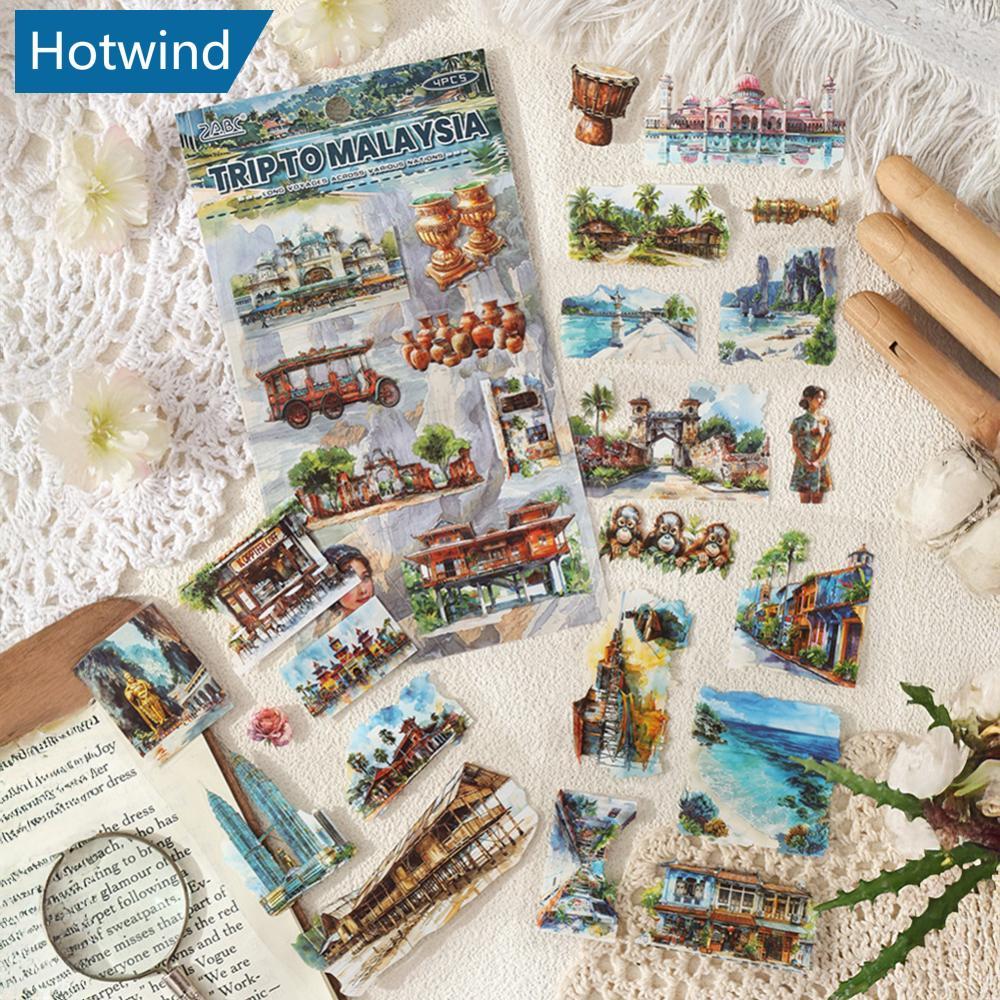 HW 4 ชิ้นขนาดใหญ่ Nations Series Vintage World Travel PET สติกเกอร์ภูมิทัศน์ตัวอักษร Junk Journal Pl