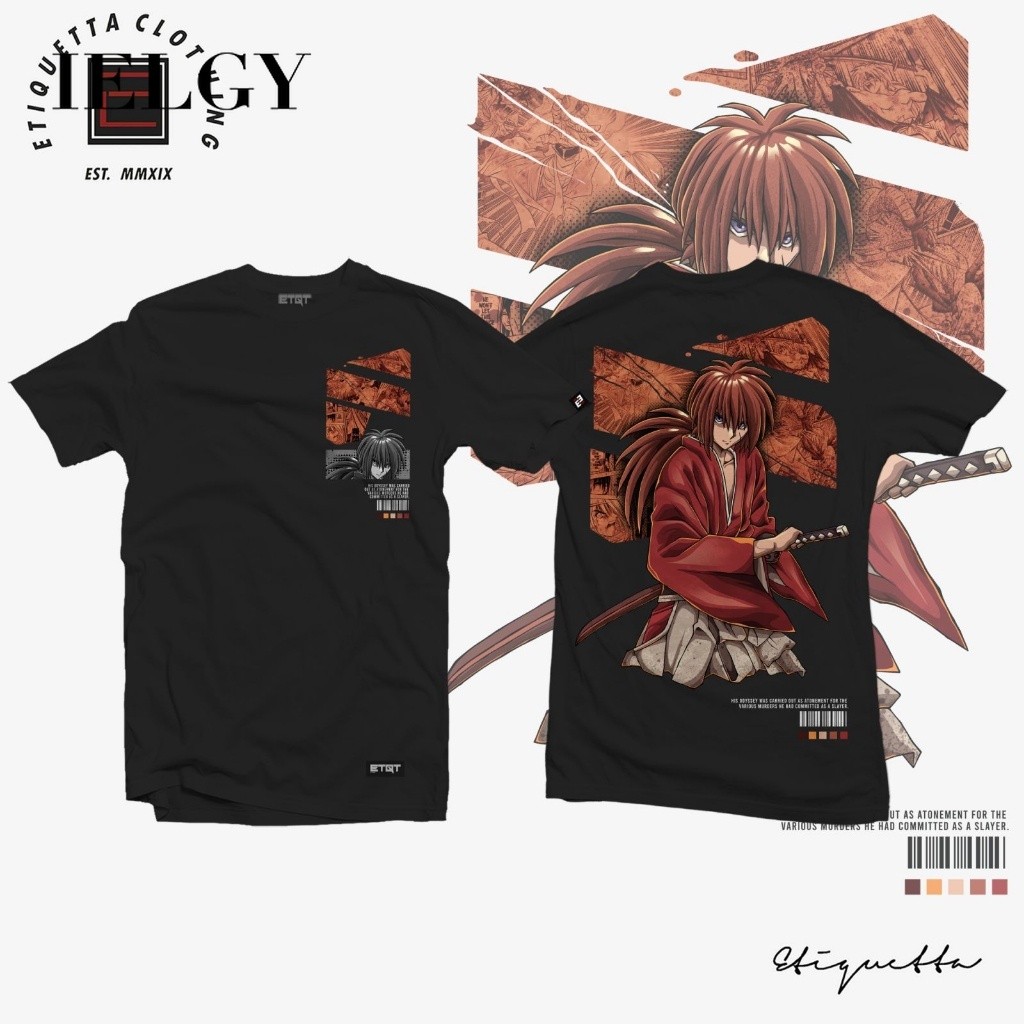 IELGY เสื้อยืดอะนิเมะ SAMURAI hiura Kenshin V2 OVERSIZE