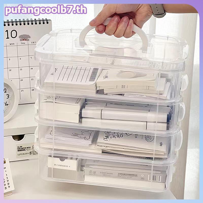 PUCOOL 4 ชั้น Staable โต๊ะจัดเก็บพลาสติกใสแต่งหน้ากล่องเครื่องประดับทนทานถังคอนเทนเนอร์ลิ้นชักตาราง