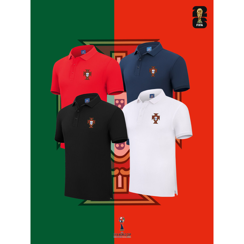 【polo】2026 ฟุตบอลโลกโปรตุเกสเสื้อโปโลแขนสั้นชายและหญิงแฟนฟุตบอลกีฬาครึ่งแขนผ้าฝ้ายเย็นปกด้านบนฤดูร้อน