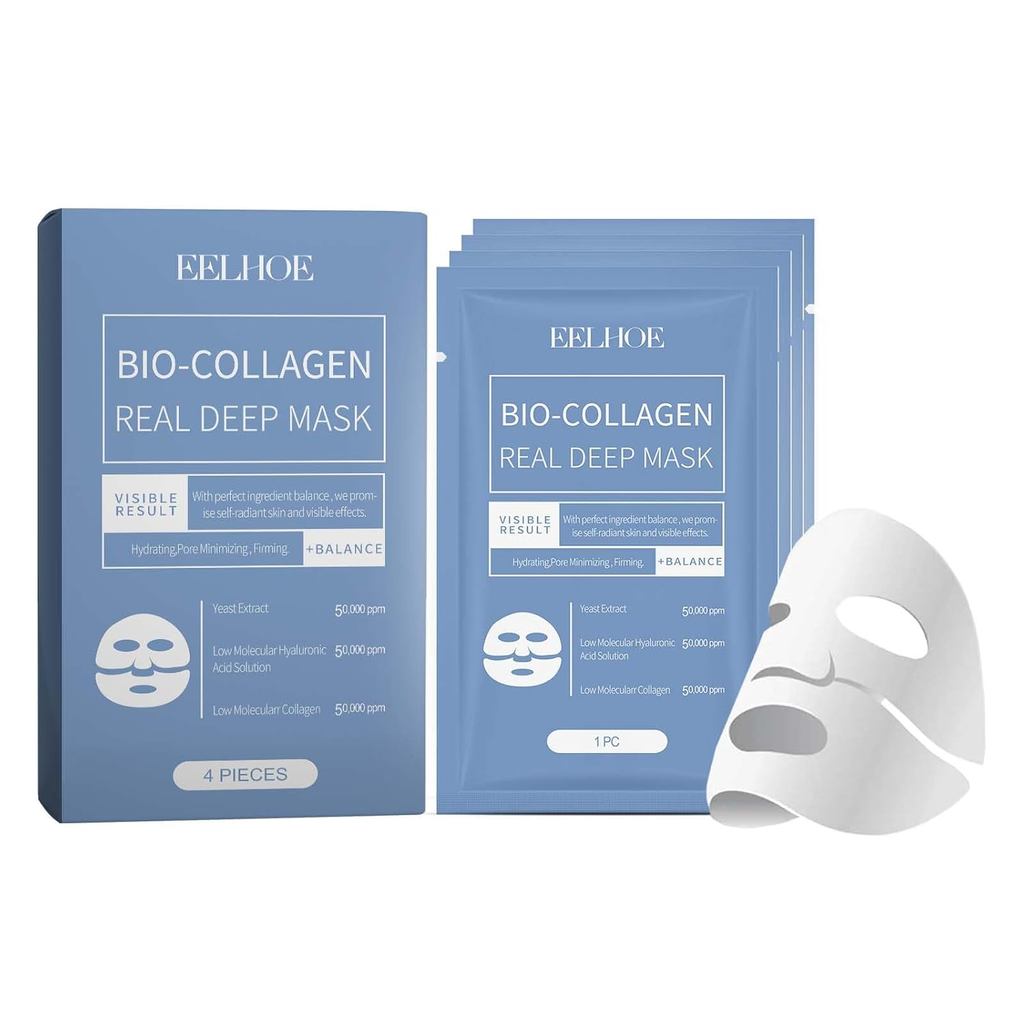 EELHOE Bio-Collagen Face Mask, 4 ชิ้น Bio-Collagen Deep Mask, มาส์กหน้าคอลลาเจนสําหรับยกกระชับและให้
