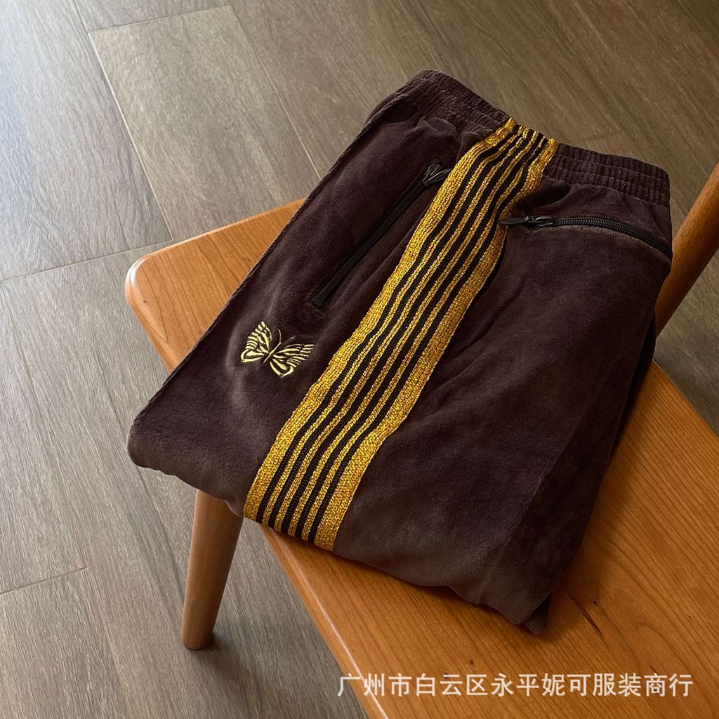 IRGU Needles Track Butterfly brown velvet ribbon trousers VINTAGE Vintage straight-leg sports pants
