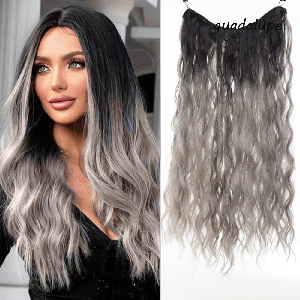 GUADALUPE1 ยาวน้ําหยัก Hairpieces, 24 นิ้ว 5 คลิป U-Shaped วิกผมครึ่ง, เส้นใยทนความร้อนสังเคราะห์ผมท