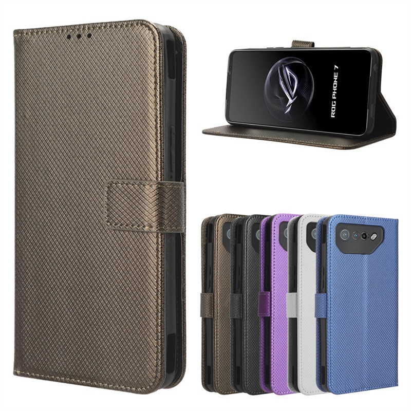เหมาะสําหรับ Asus Asus ROG Phone 7 เคสโทรศัพท์รูปแบบเพชรการ์ดเชือกเส้นเล็กซองหนังพลิก Rog7 เคสป้องกั