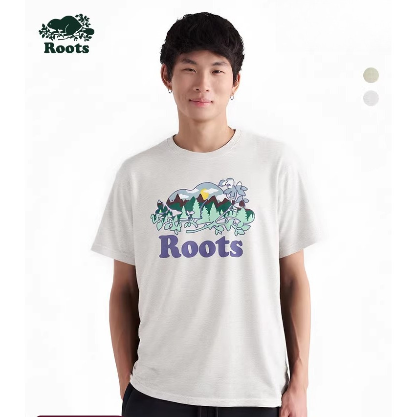 Ro.ots ผู้ชายและผู้หญิงฤดูร้อนเสื้อยืด Plant Leaf Beaver ตัวอักษรพิมพ์รอบคอผ้าฝ้ายเสื้อแขนสั้น