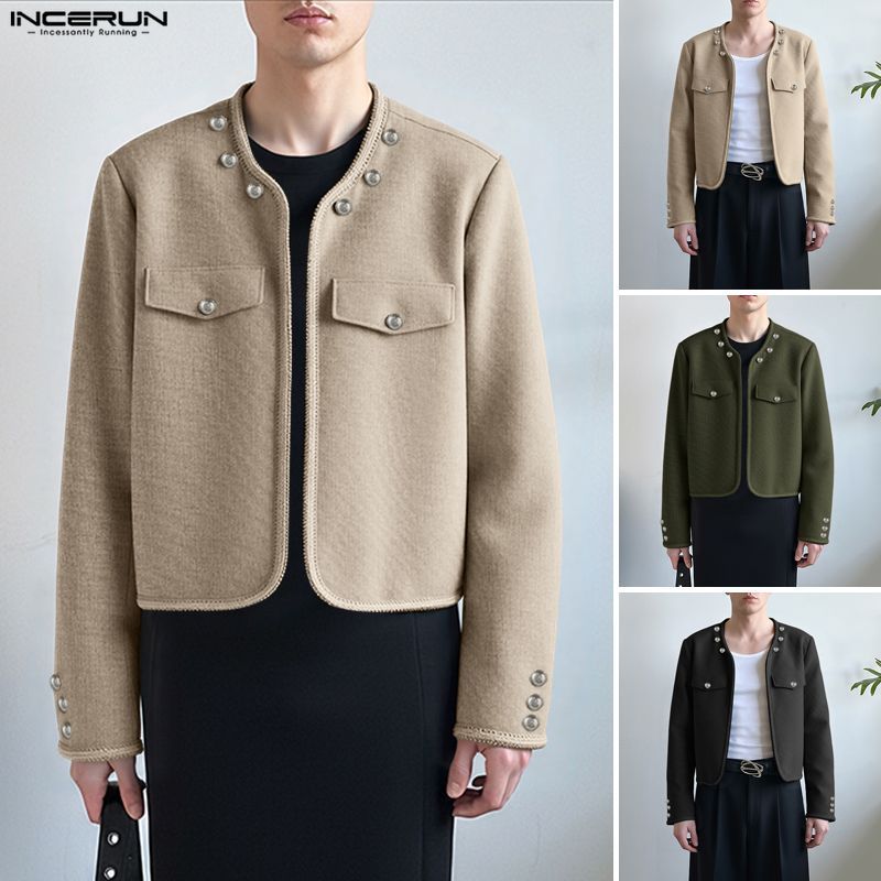 แจ็คเก็ตแขนยาวสไตล์เกาหลีสำหรับผู้ชาย มาพร้อมสายรัดโลหะและเข็มขัดคุณภาพ - รูปที่ 2