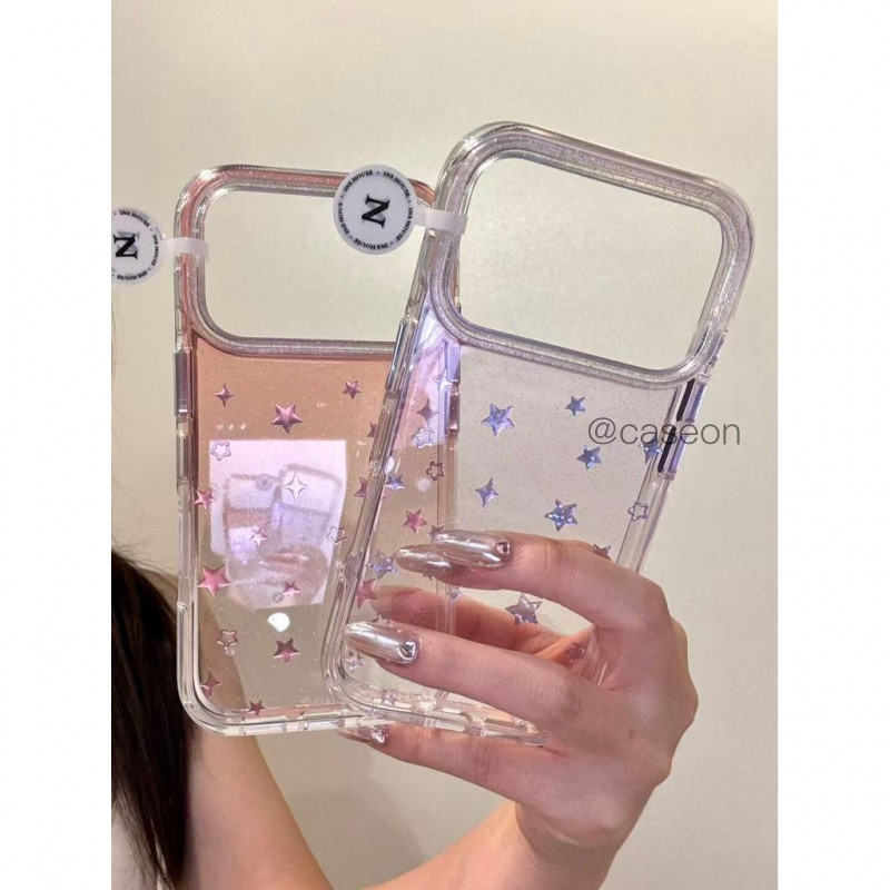 เลนส์เงากรอบสูงเลนส์ป้องกัน Glitter โปร่งใส Gilt Star เหมาะสําหรับ iphone17promax 16 เคสโทรศัพท์ 15pr สไตล์ใหม่ iphone14