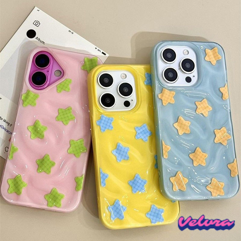 เคสไอโฟน 17 11 15 สำหรับ iPhone 16 13 11 15 14 12 Pro Max 15 14 16 6 6S Plus XR X XS ผ้าคลุมระบายลายคลื่นดาวน้อยสด