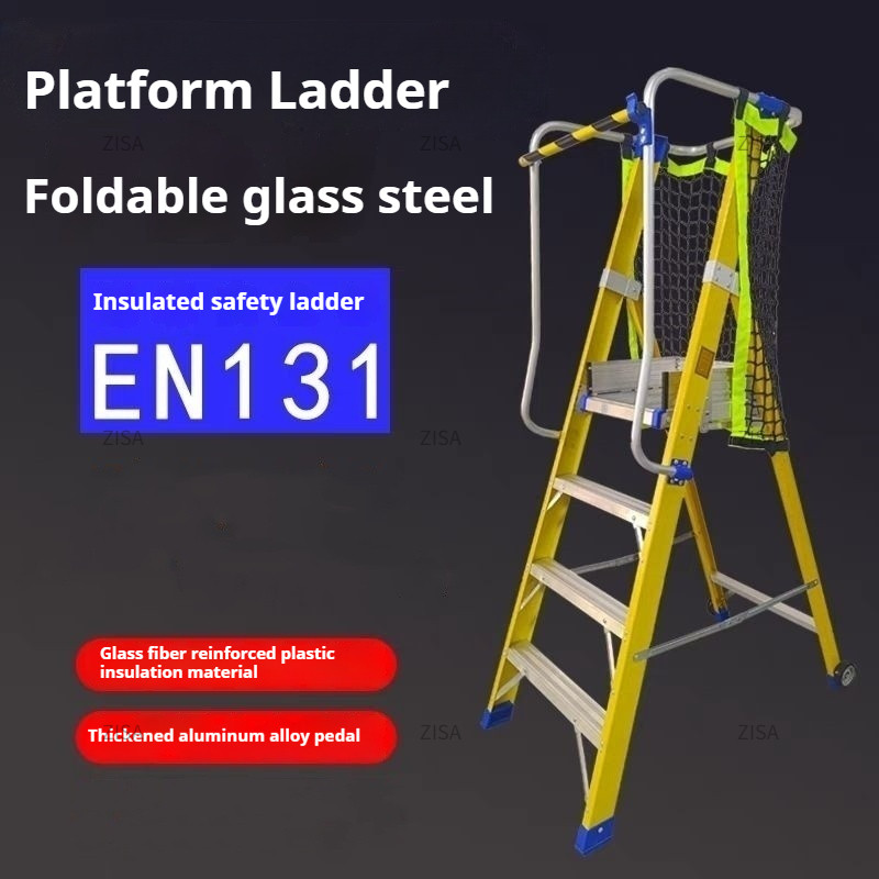 Thickened Fiberglass Platform Ladder Handrail Fence Safety Work Climbing Ladder Wheel Folding Engine
