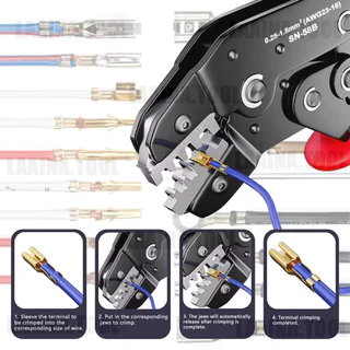 คีมย้ำสายไฟ SN-58B ขอบเขตการใช้งาน 0.25-1.5mm²เหมาะกับขั้วต่อ Dupont Molex JST TE และหัวเสียบ EPC PCIE SATA